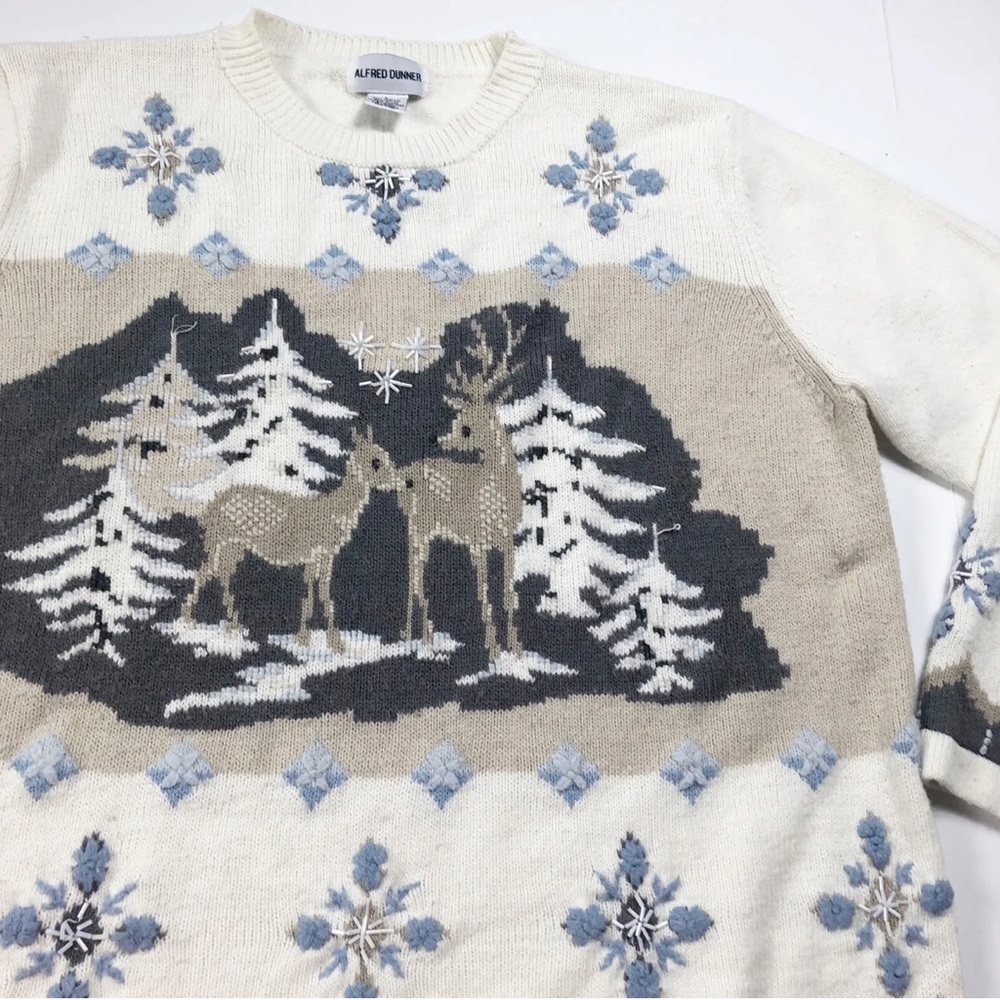 Vintage Deer Sweater Womens Size Large Winter Apres Ski Beaded